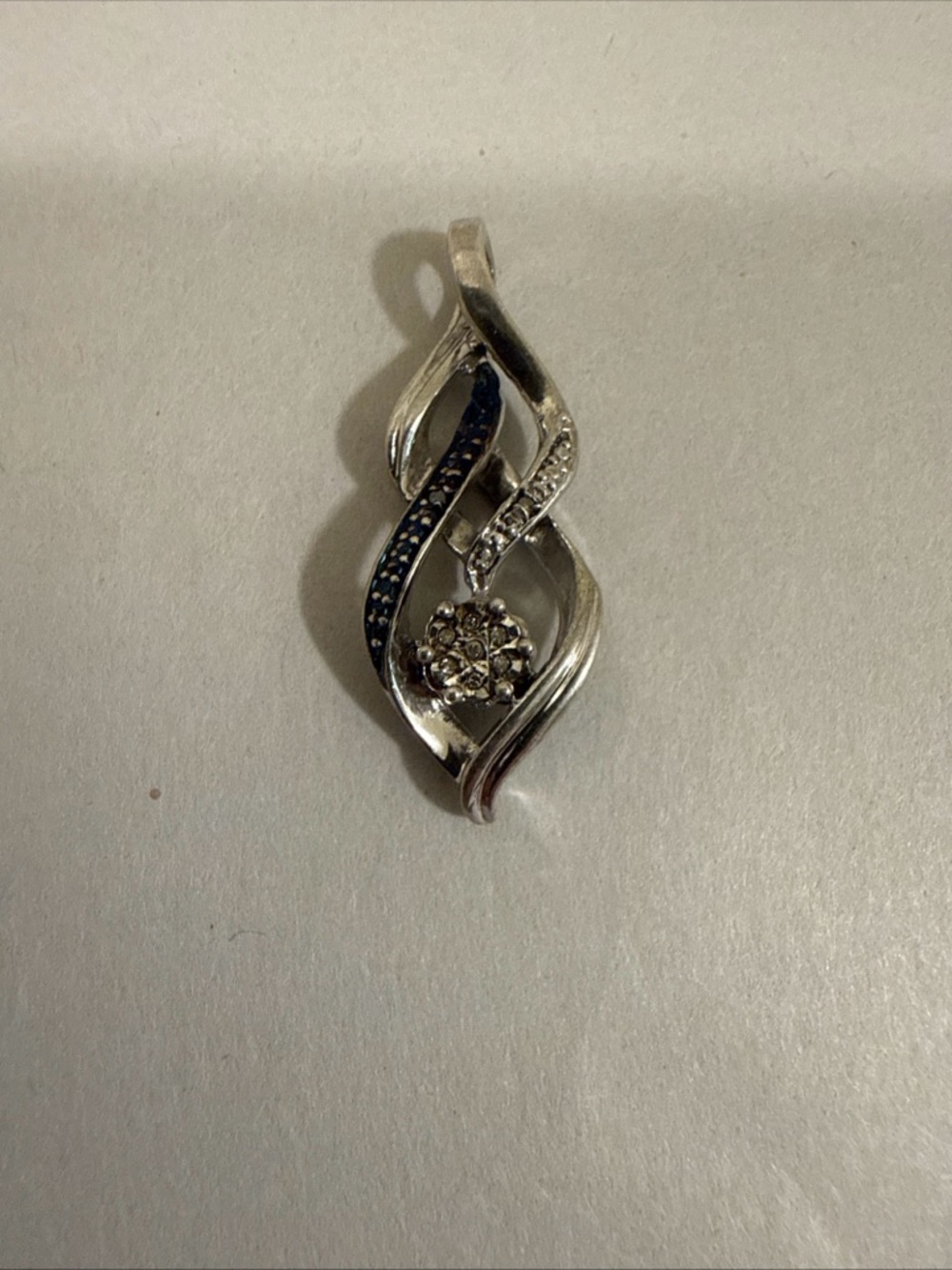 Silver-Tone Blue & Clear Crystal Swirl Pendant Necklace